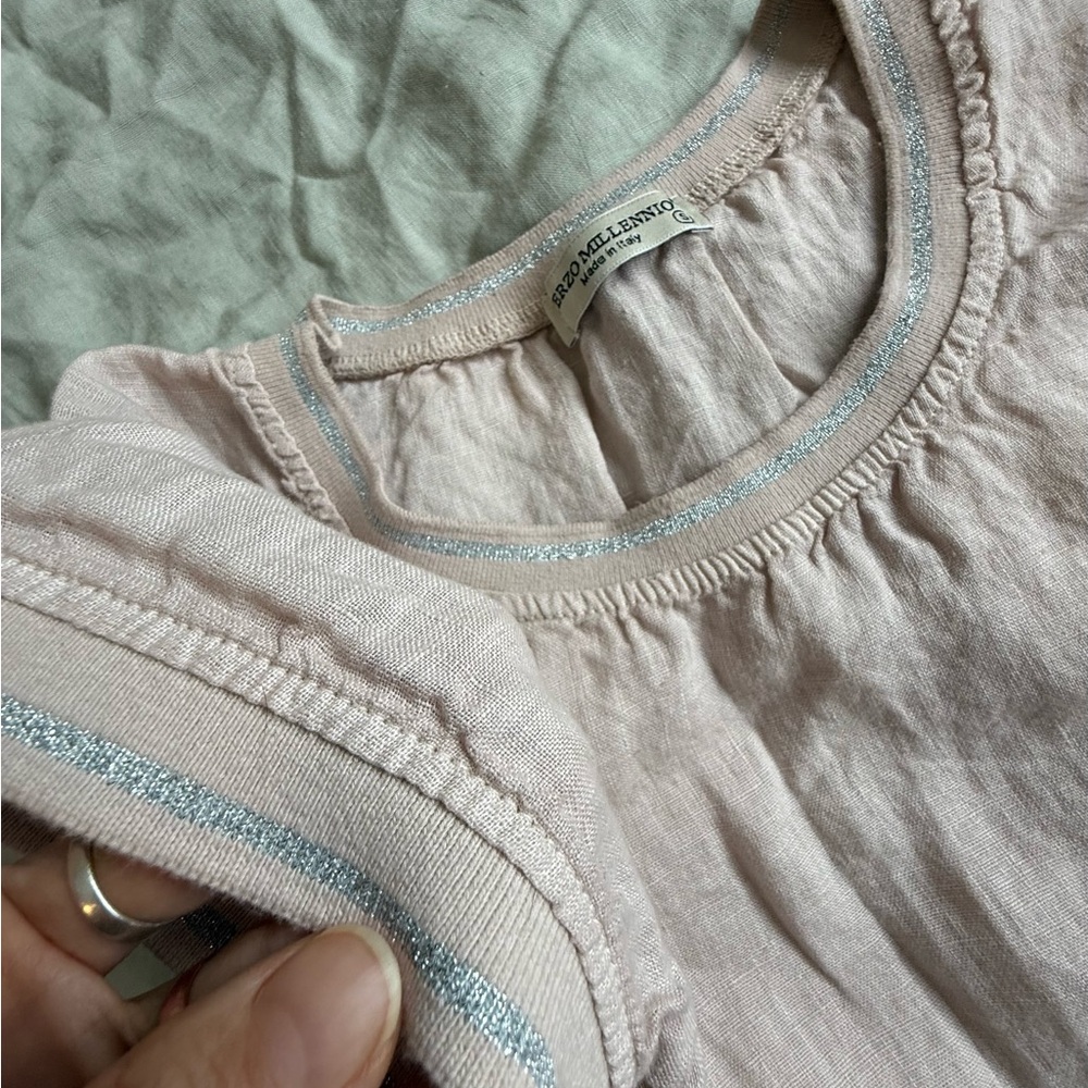 Pink Linen sundress with Silver cotton Trim